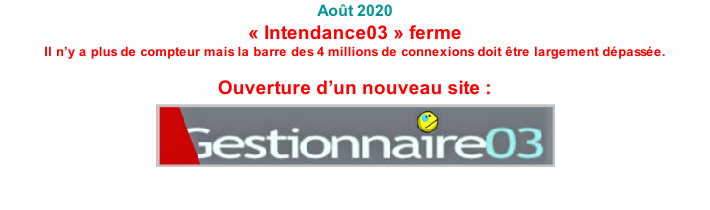 Aot 2020  Intendance03  ferme Il n’y a plus de compteur mais la barre des 4 millions de connexions doit tre largement dpasse.  Ouverture d’un nouveau site :